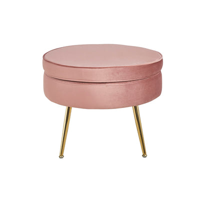 Round pouf in rose velvet