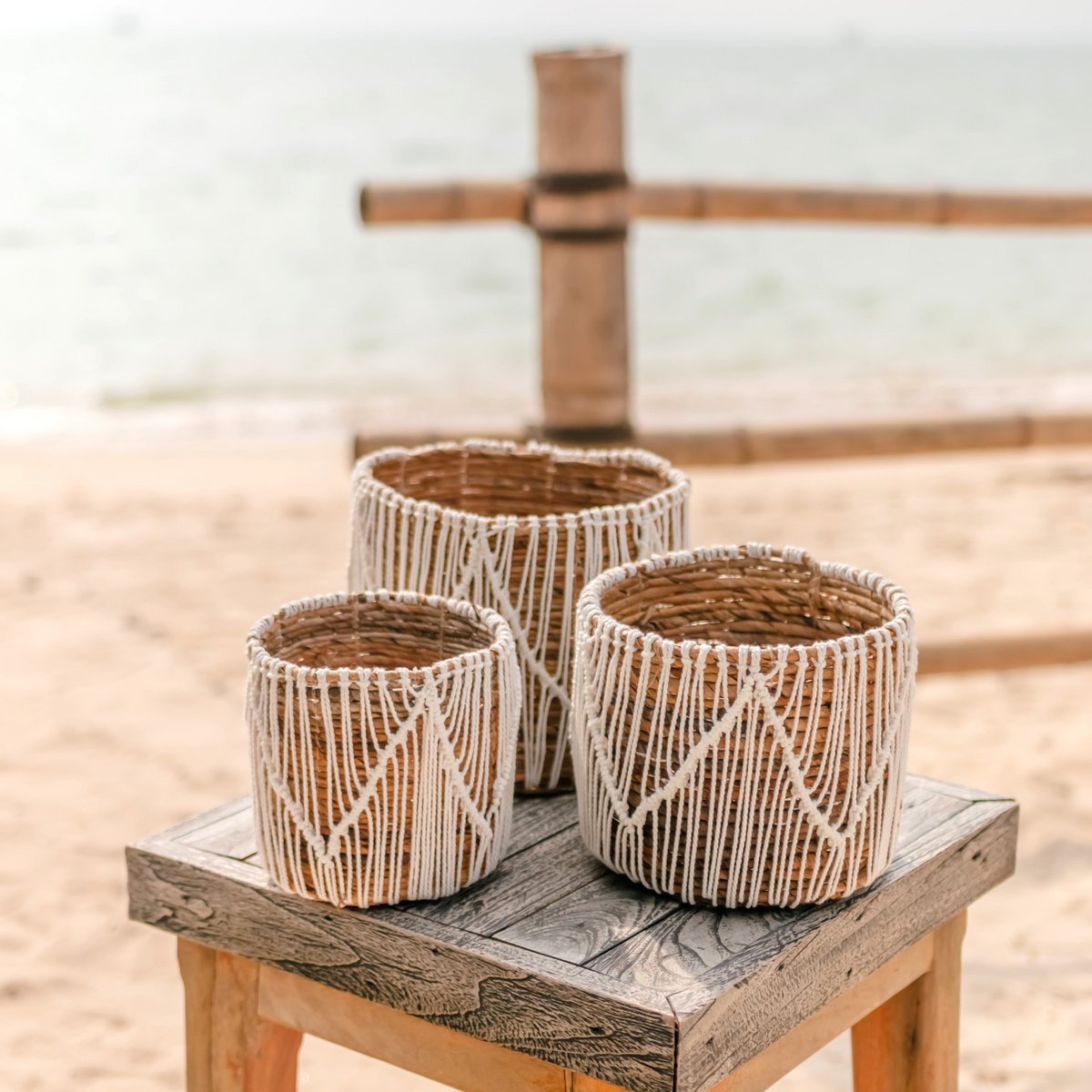 Small Seagrass Basket ORIS | Round Flower Basket | Woven Boho Basket | Plant Basket | Planter | Macrame Basket