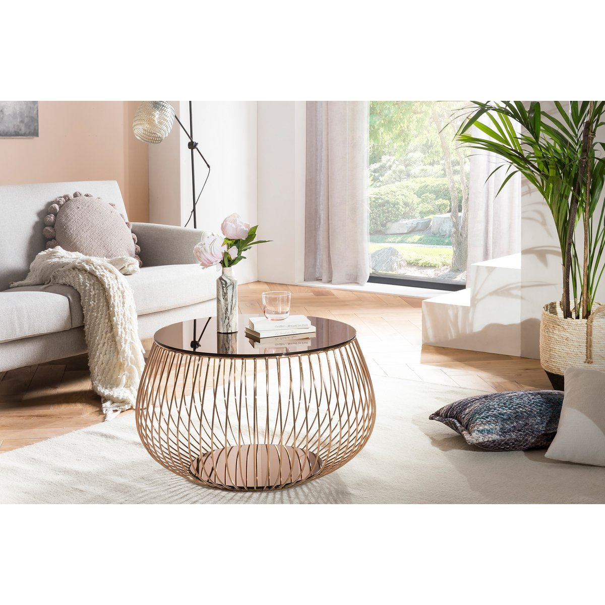 Coffee table with metal basket Ø 72 cm