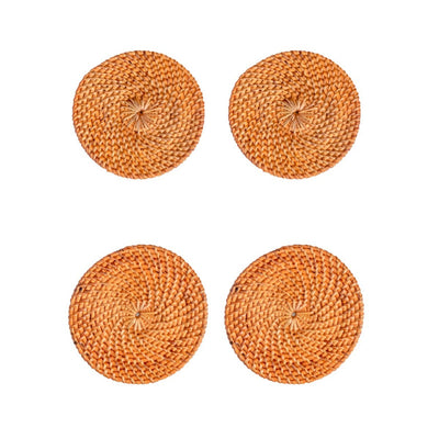 Round Rattan Coasters Set of 4 or 8 Handmade TIBU