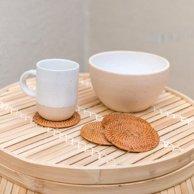 Round Rattan Coasters Set of 4 or 8 Handmade TIBU