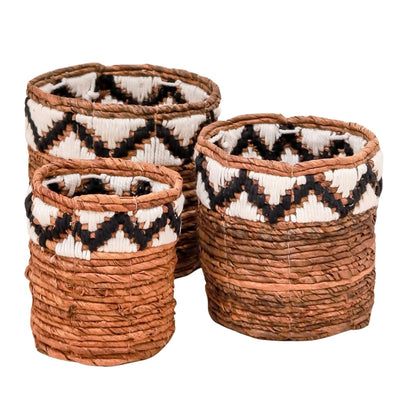 Small Basket Round for Plants or as Storage Basket | Woven Boho Basket SADARA with Macrame Pattern