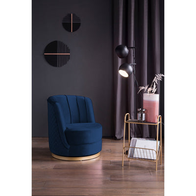 Swivel armchair in dark blue velvet