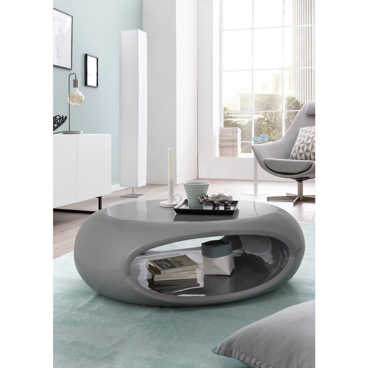 Coffee table 100x70x32 cm gray fiberglass