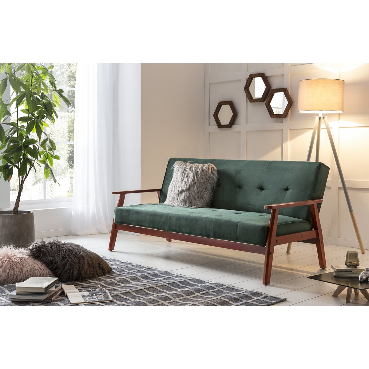 Sofa bed Scandinavian velvet fir green