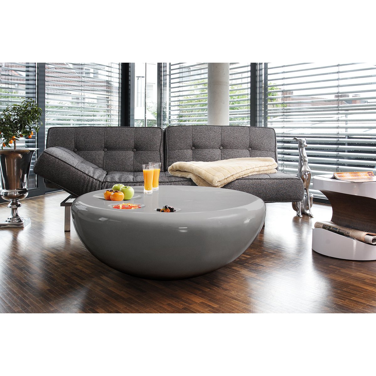 Coffee table 100 cm round gray fiberglass