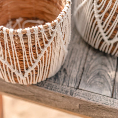 Small Seagrass Basket ORIS | Round Flower Basket | Woven Boho Basket | Plant Basket | Planter | Macrame Basket