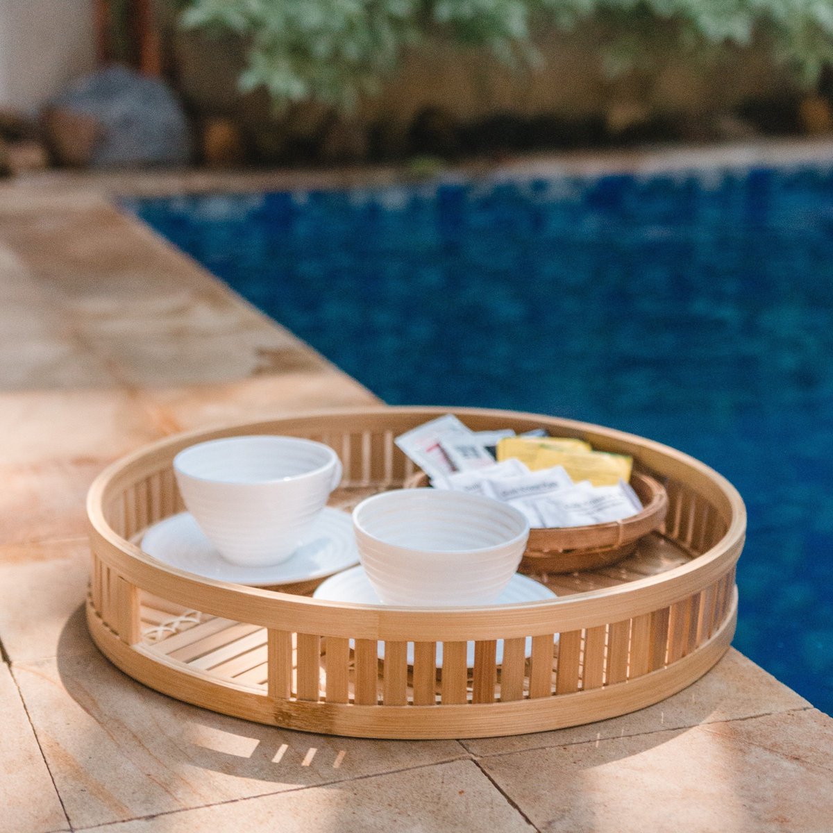 Decorative Bamboo Tray Serving Tray Round Ø 40 cm SENAYAN