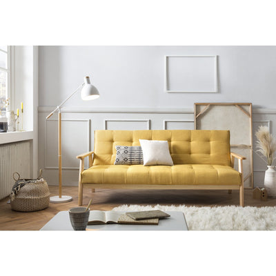 Sofa bed Scandinavian structured fabric mustard yellow