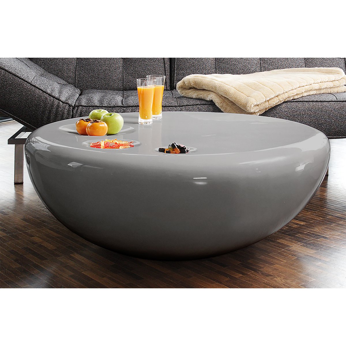 Coffee table 100 cm round gray fiberglass