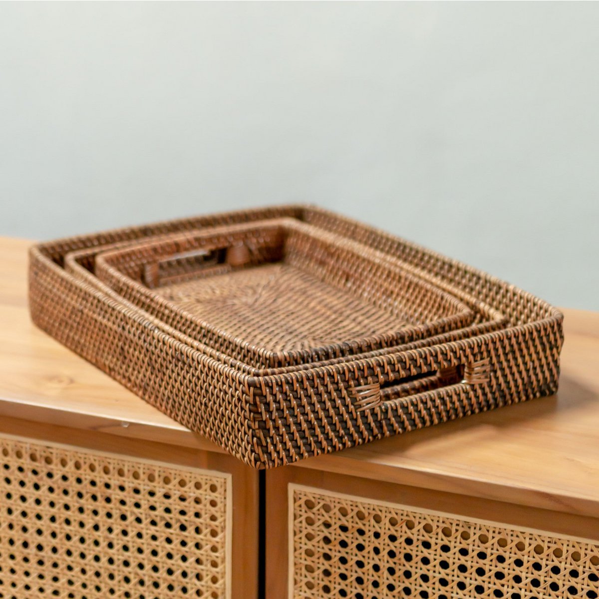 Rectangular Rattan Tray | Serving Tray | Large Decorative Tray AMAHAI Brown (3 sizes)