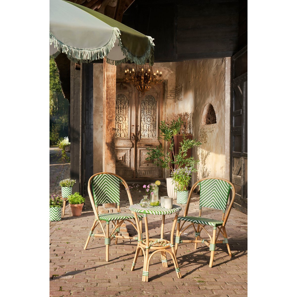 Mandox Bistro chair - L51 x W57 x H90 cm - Rattan - Dark green, White