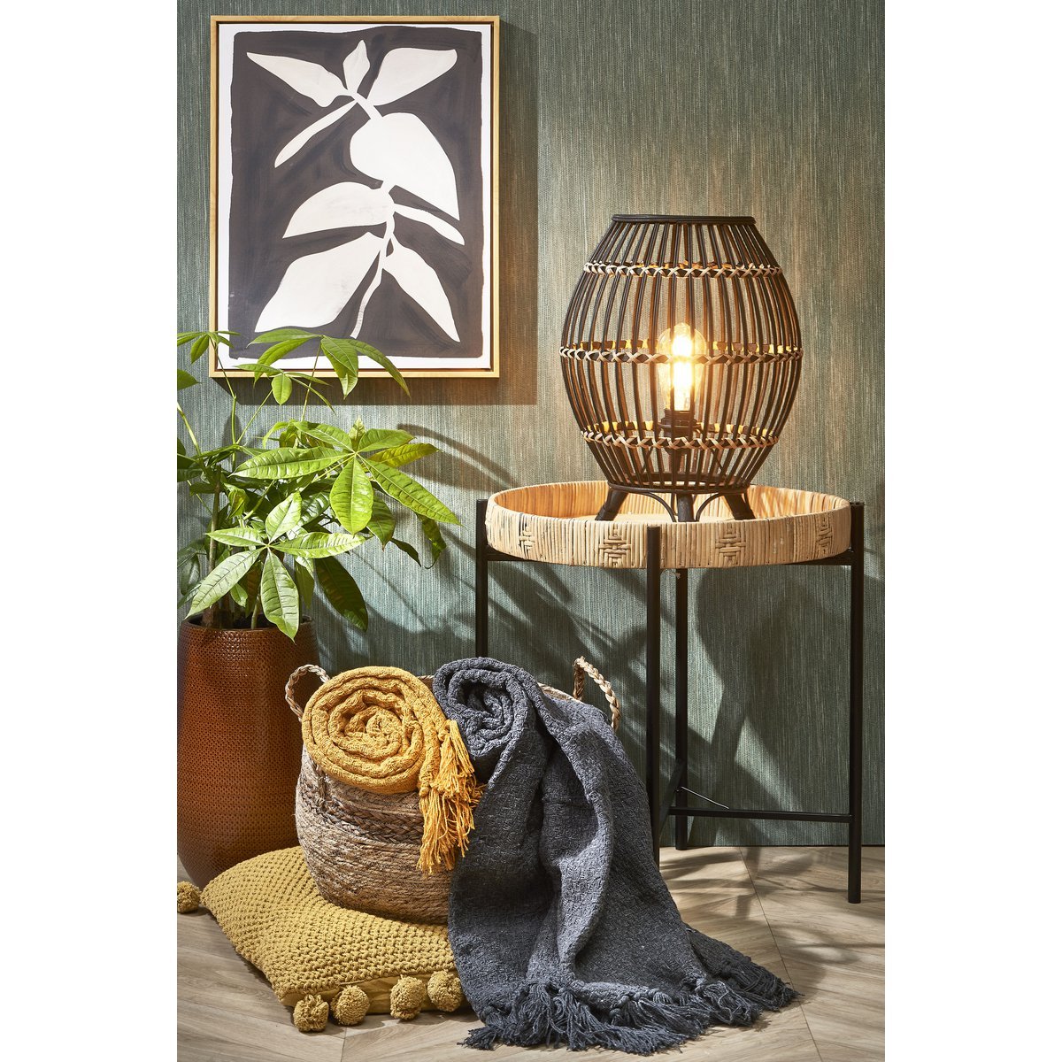 Kaj Side table - H51 x Ø44.5 cm - Rattan - Brown