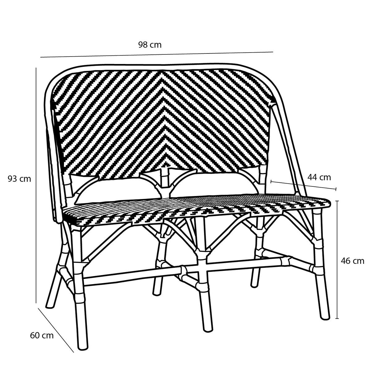 Mandox Outdoor Sofa - L98 x W60 x H93 cm - Rattan - Black, White