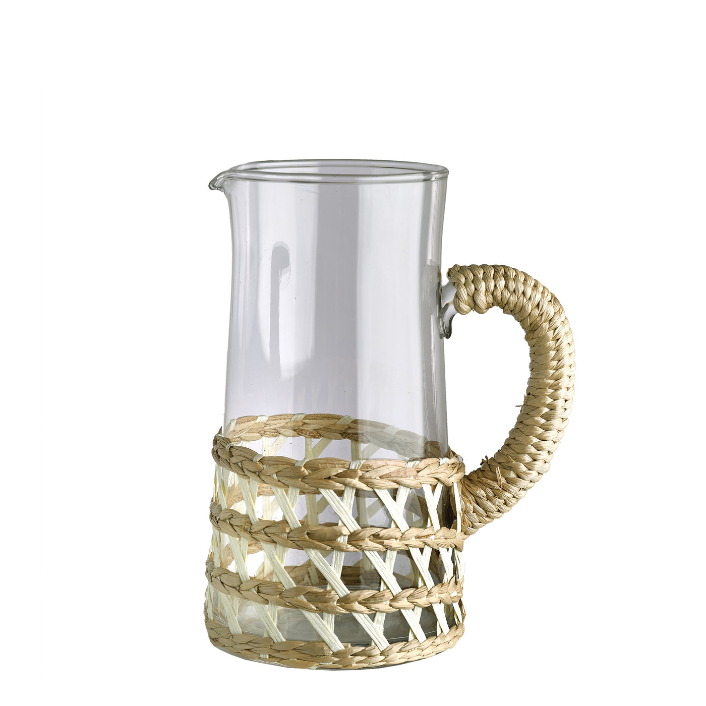 Glass Pitcher with Woven Reed Accent