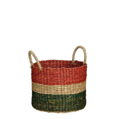 Basket - Set of 3 - H29 x Ø32 cm - Brown, Red, Green, Pink