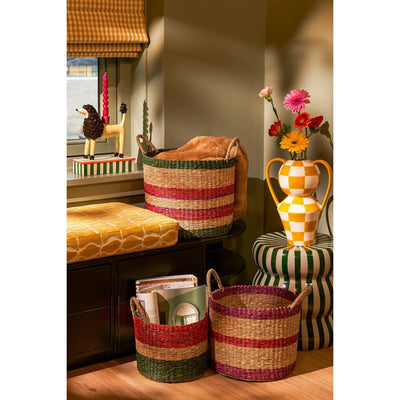 Basket - Set of 3 - H29 x Ø32 cm - Brown, Red, Green, Pink